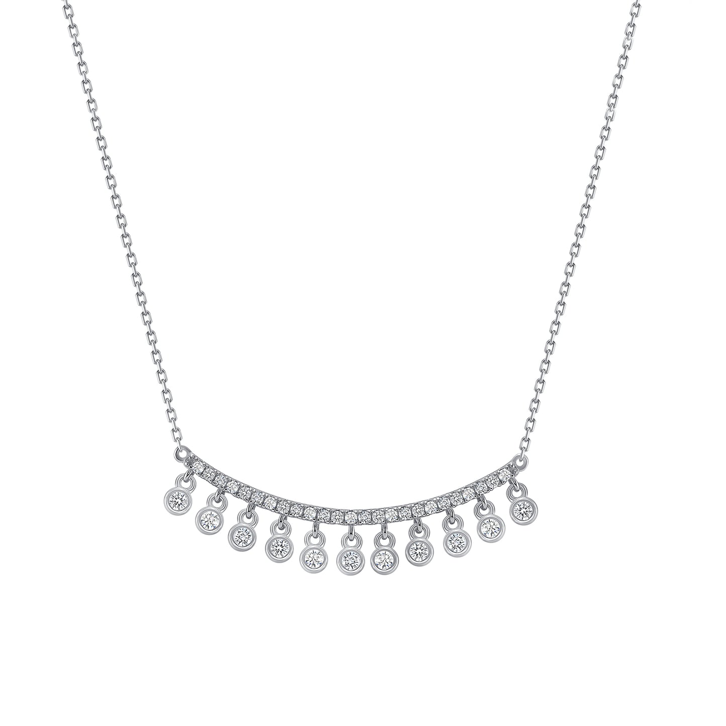 Silver 925 Pave Cubic Zirconia Curved Circle Necklace. DGN0945RHD