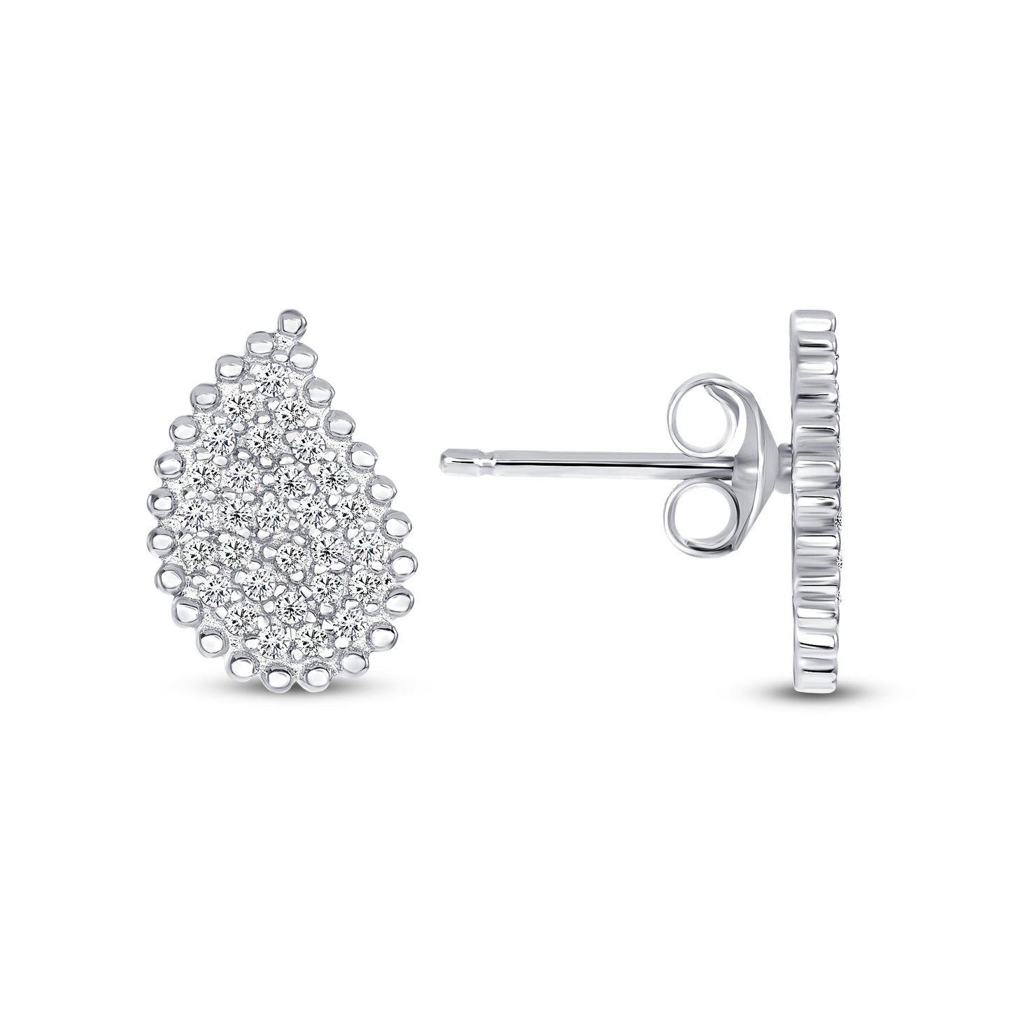 Silver 925 Rhodium Plated Tear Micro Pave Cubic Zirconia Set. SETDGN1016RHD