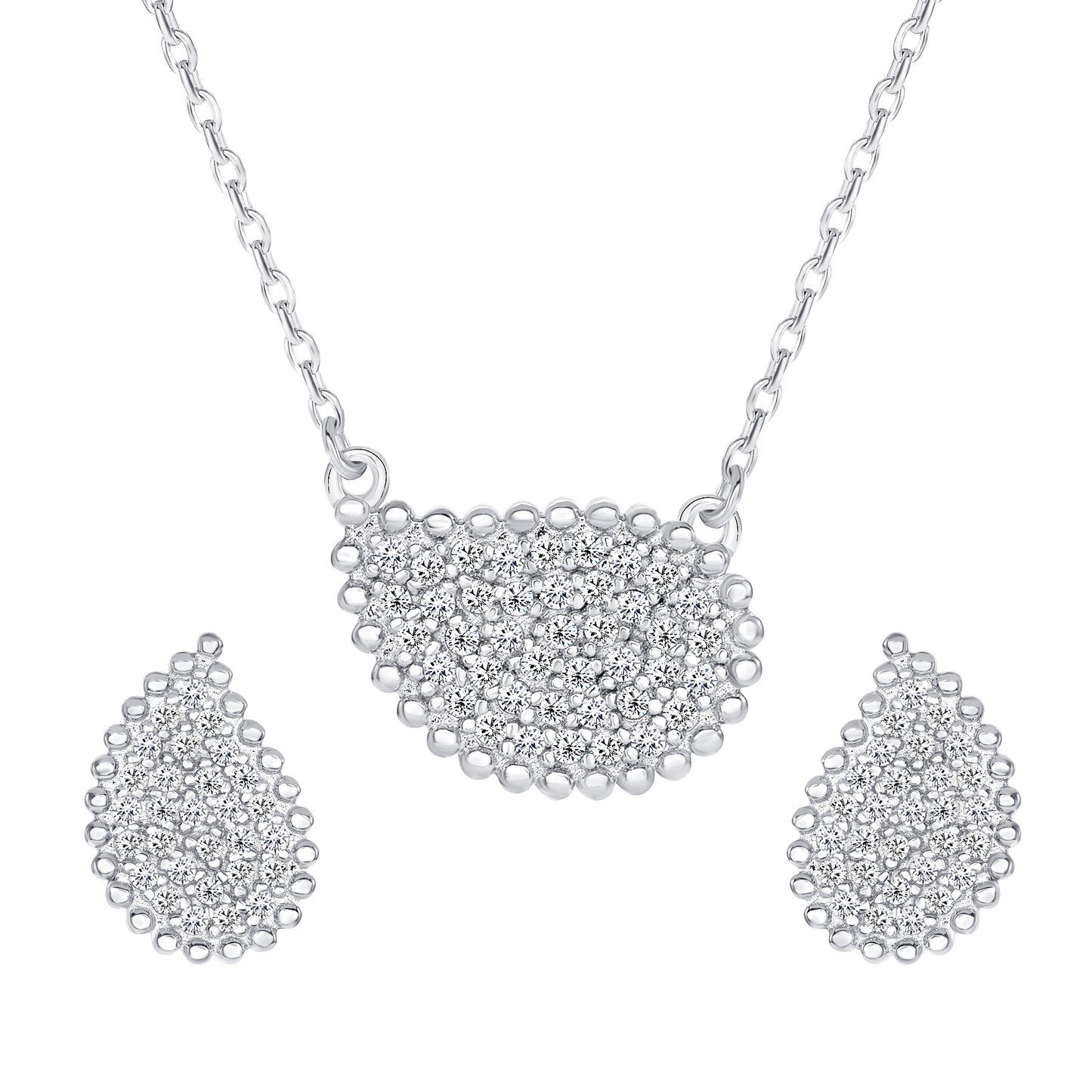 Silver 925 Rhodium Plated Tear Micro Pave Cubic Zirconia Set. SETDGN1016RHD