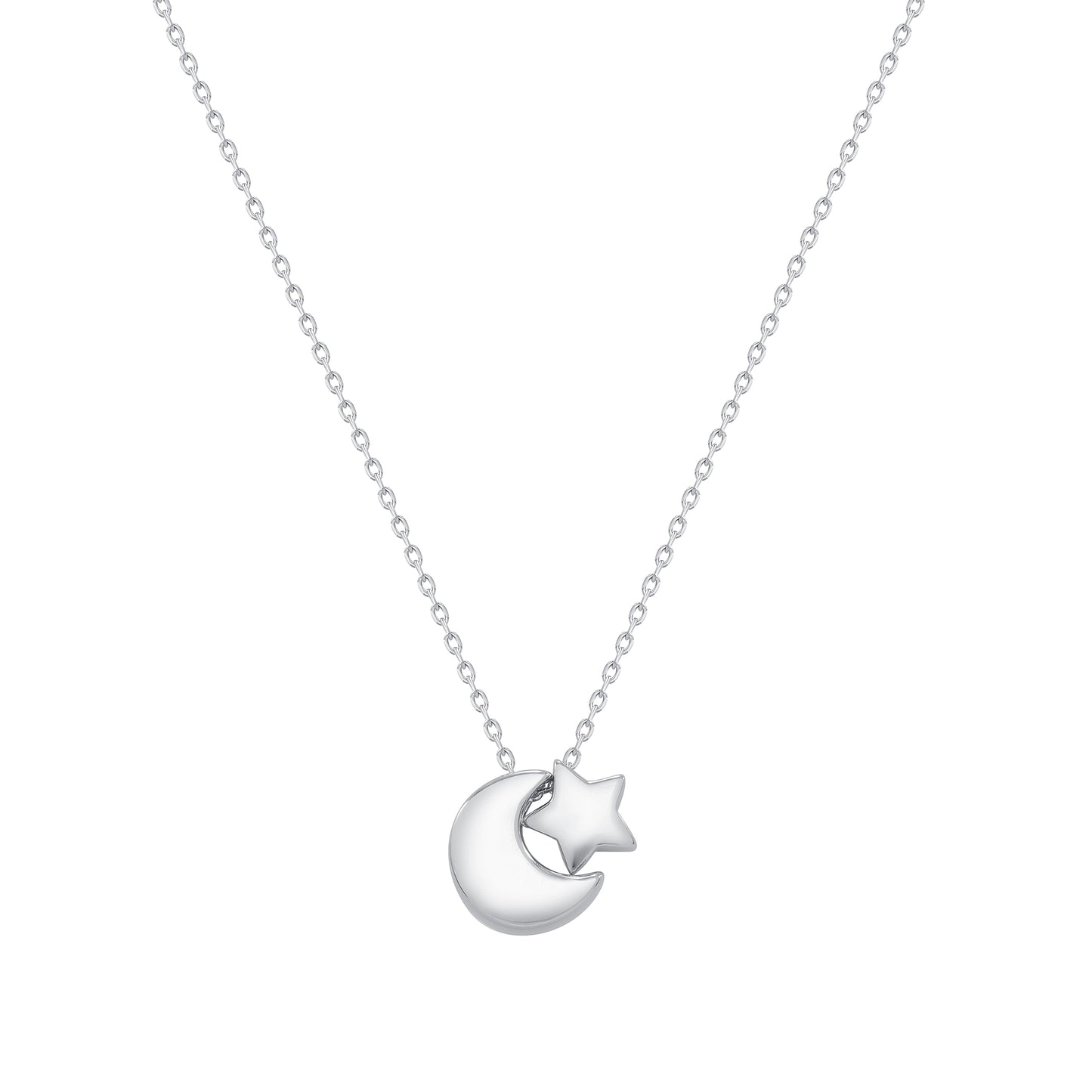 Silver 925 Rhodium Plated Moon & Star Necklace. DGN1144