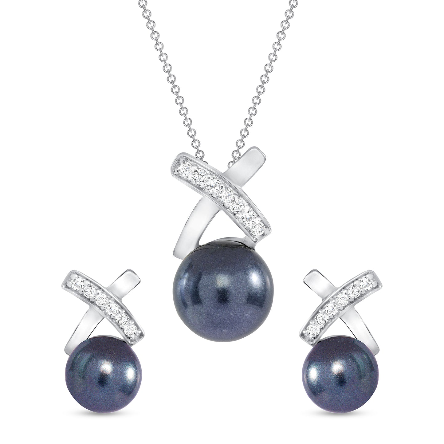 Silver 925 Rhodium Plated Gray Pearl Cubic Zirconia Set. SETDGP1424GRY