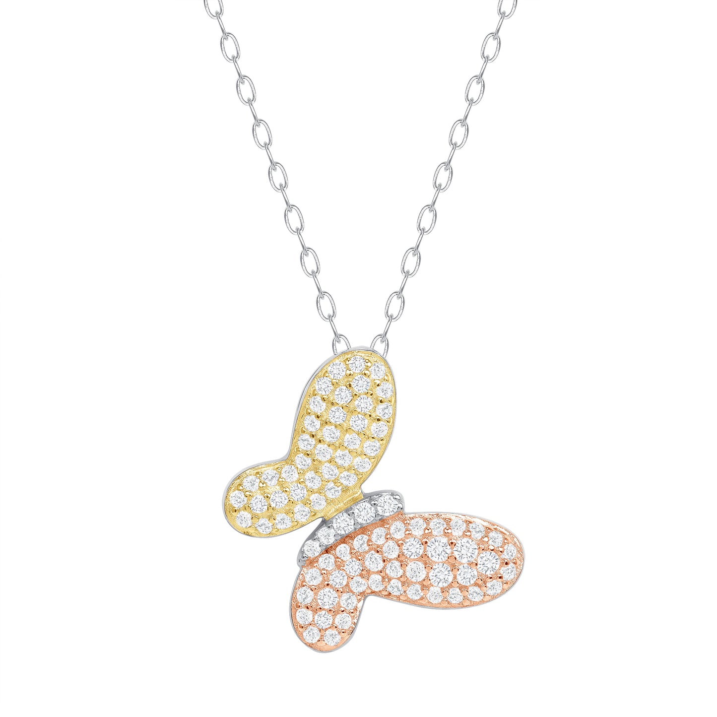 Silver 925 Rose Gold Yellow Gold Plated Cubic Zirconia Butterfly Necklace. DGP1461