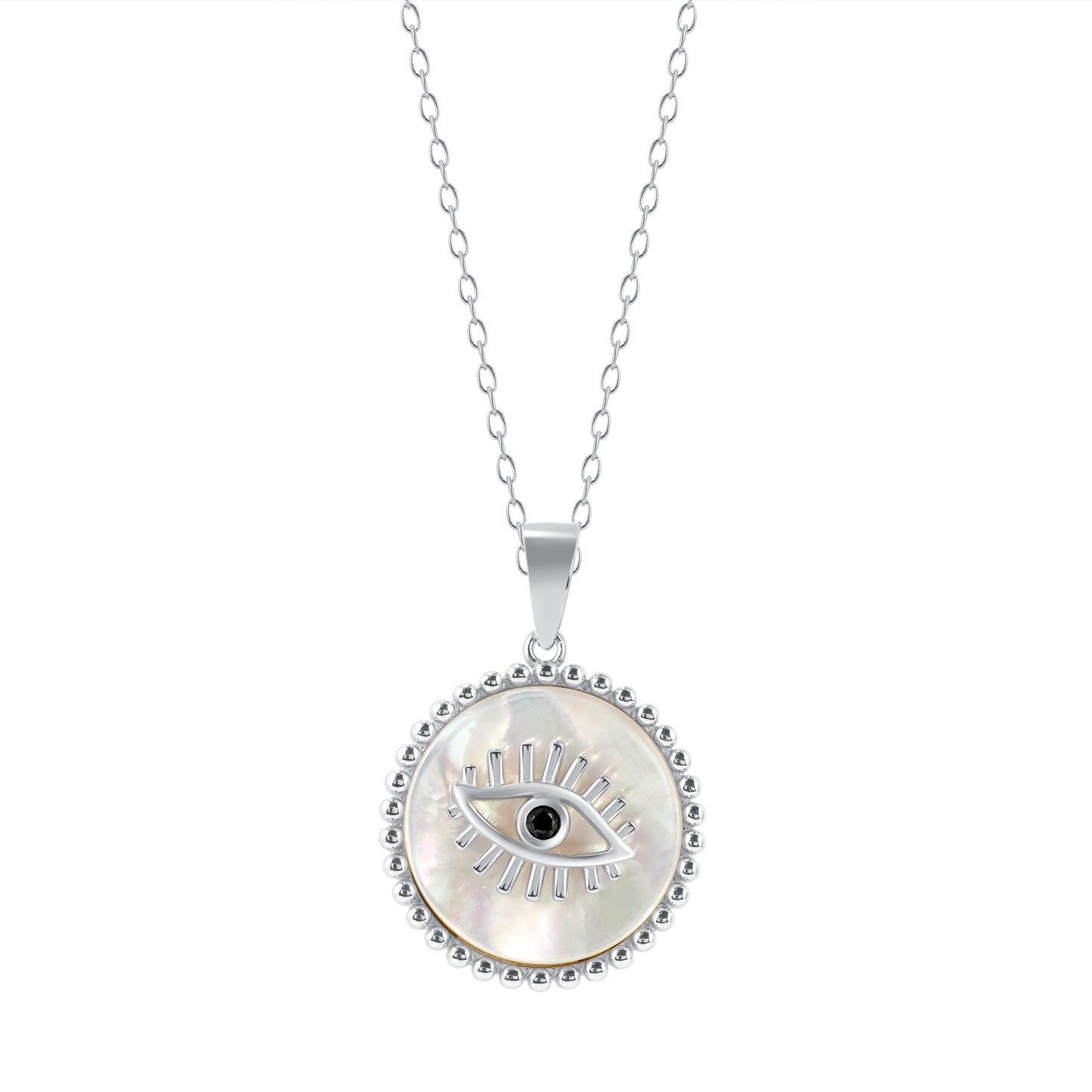 Silver 925 Rhodium Plated White Opal with Eye Pendant Necklace. DGP1769RHD