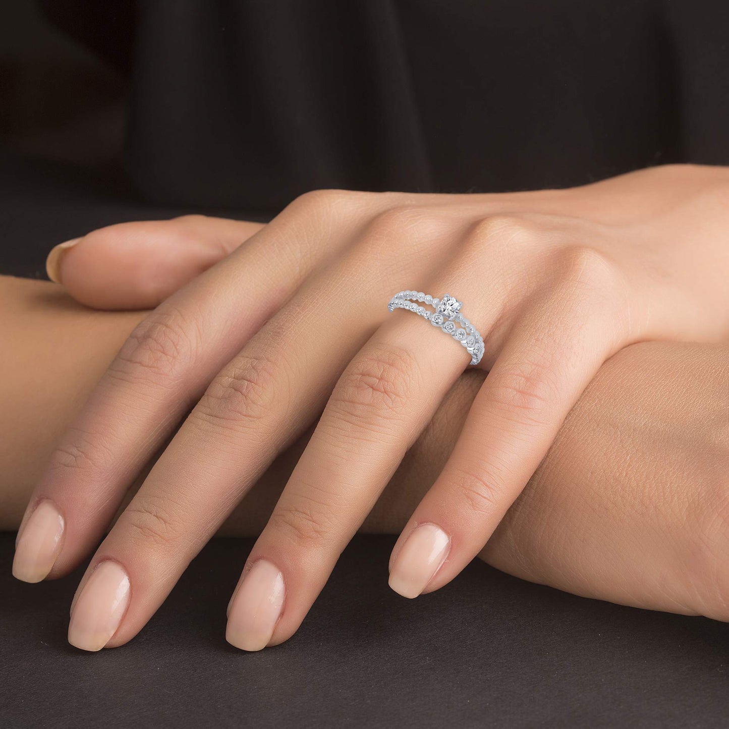 Sterling Silver 2 Row Ring With Multiple Cz