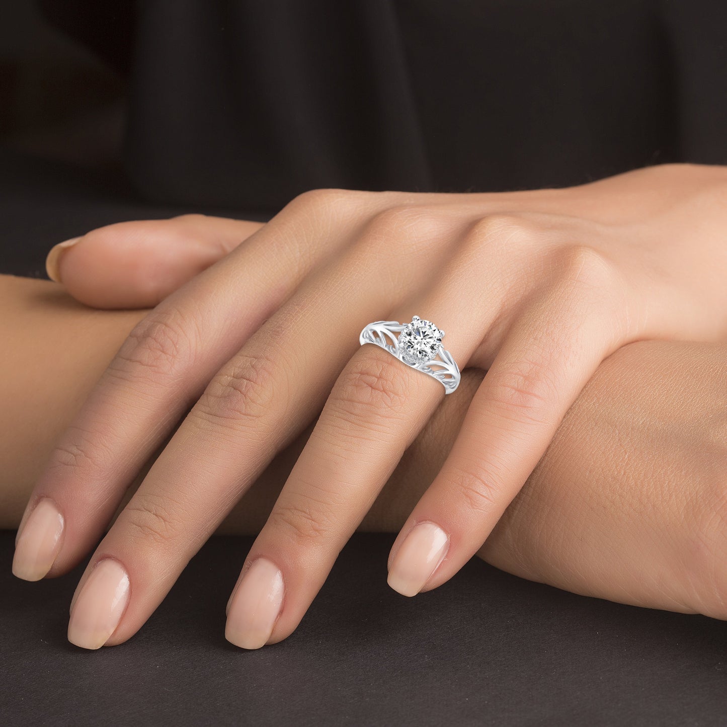 Sterling Silver Wave Design Engagement Ring