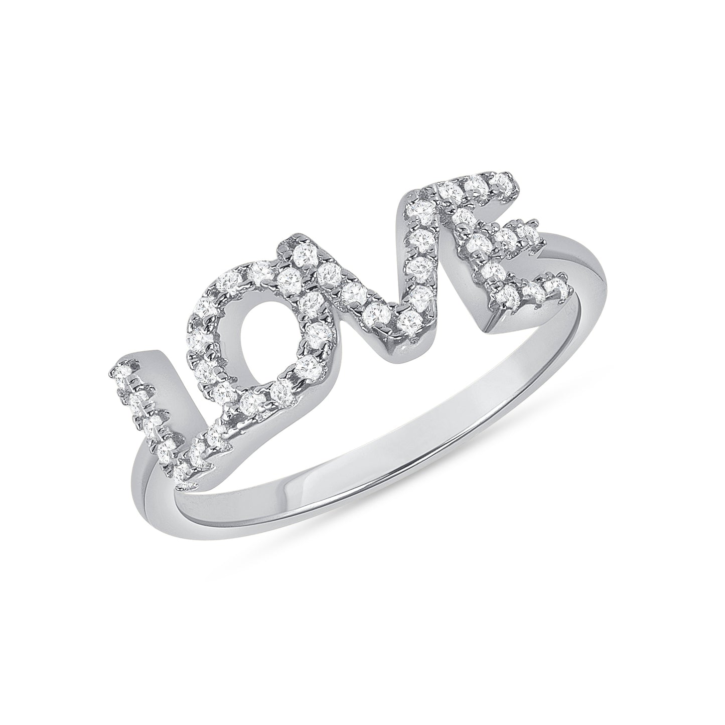 Silver 925 Rhodium Plated Cubic Zirconia Love Ring. DGR2091RHD