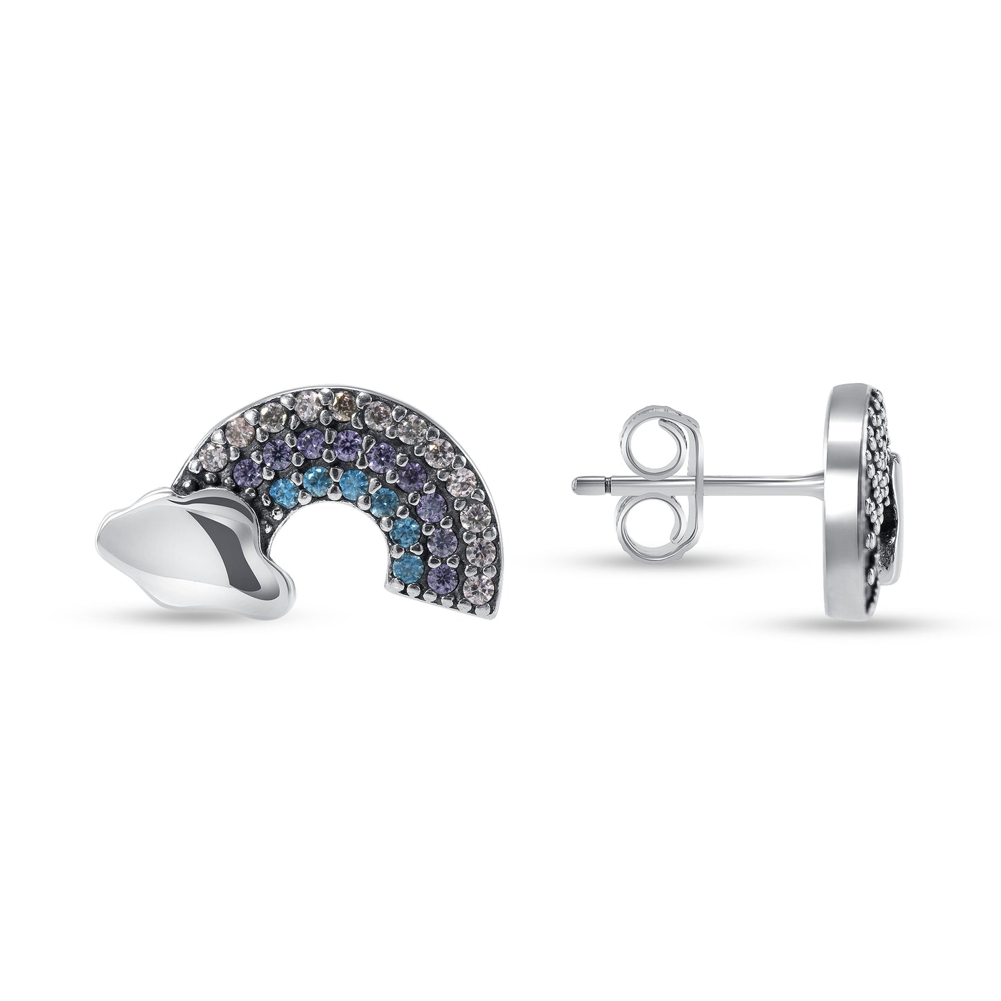 Silver 925 Rhodium Plated Rainbow Cubic Zirconia Stud Earring. E11181