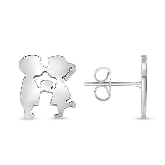 Silver 925 Rhodium Plated Boy and Girl Kiss Stud Earring. E11236