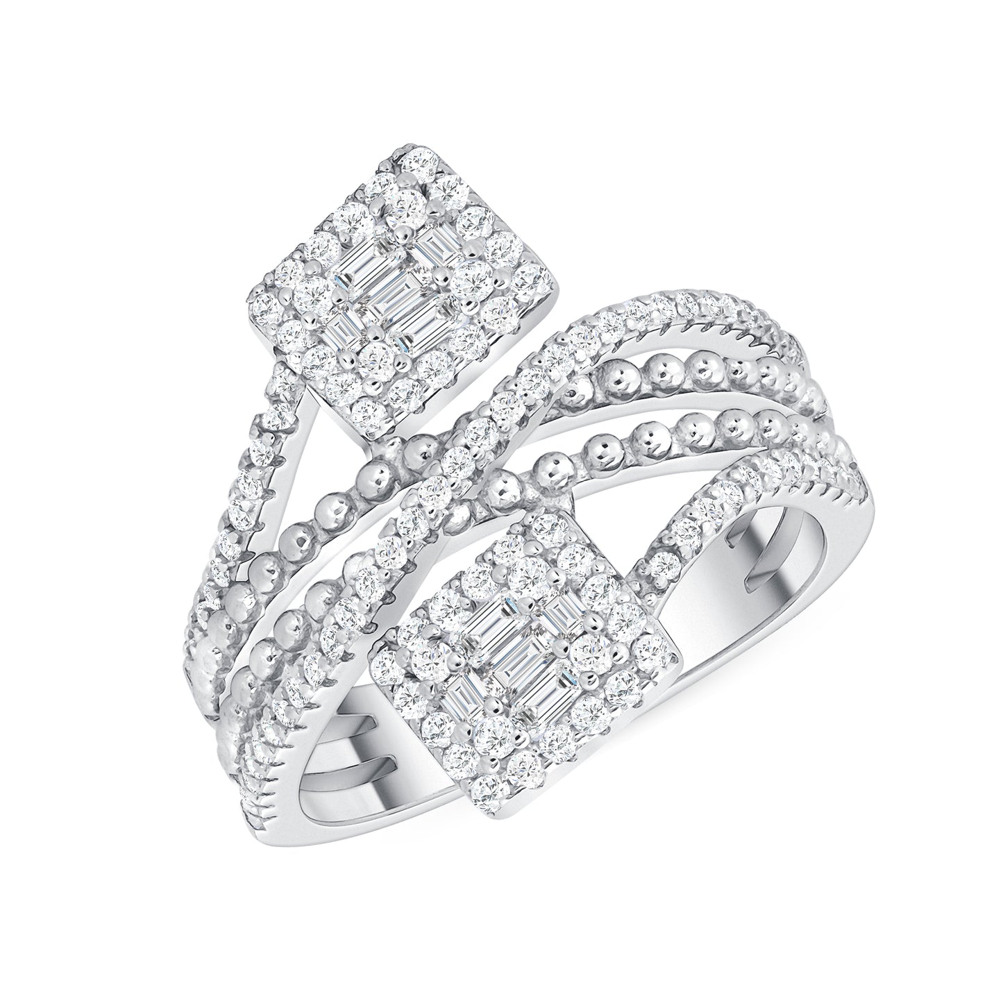 Silver 925 Square Baguette Cubic Zirconia w/ Micro Pave Ring. FD035