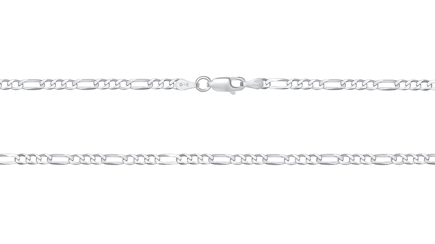 Silver 925 Figaro 3 mm 080 Chain. FIG080