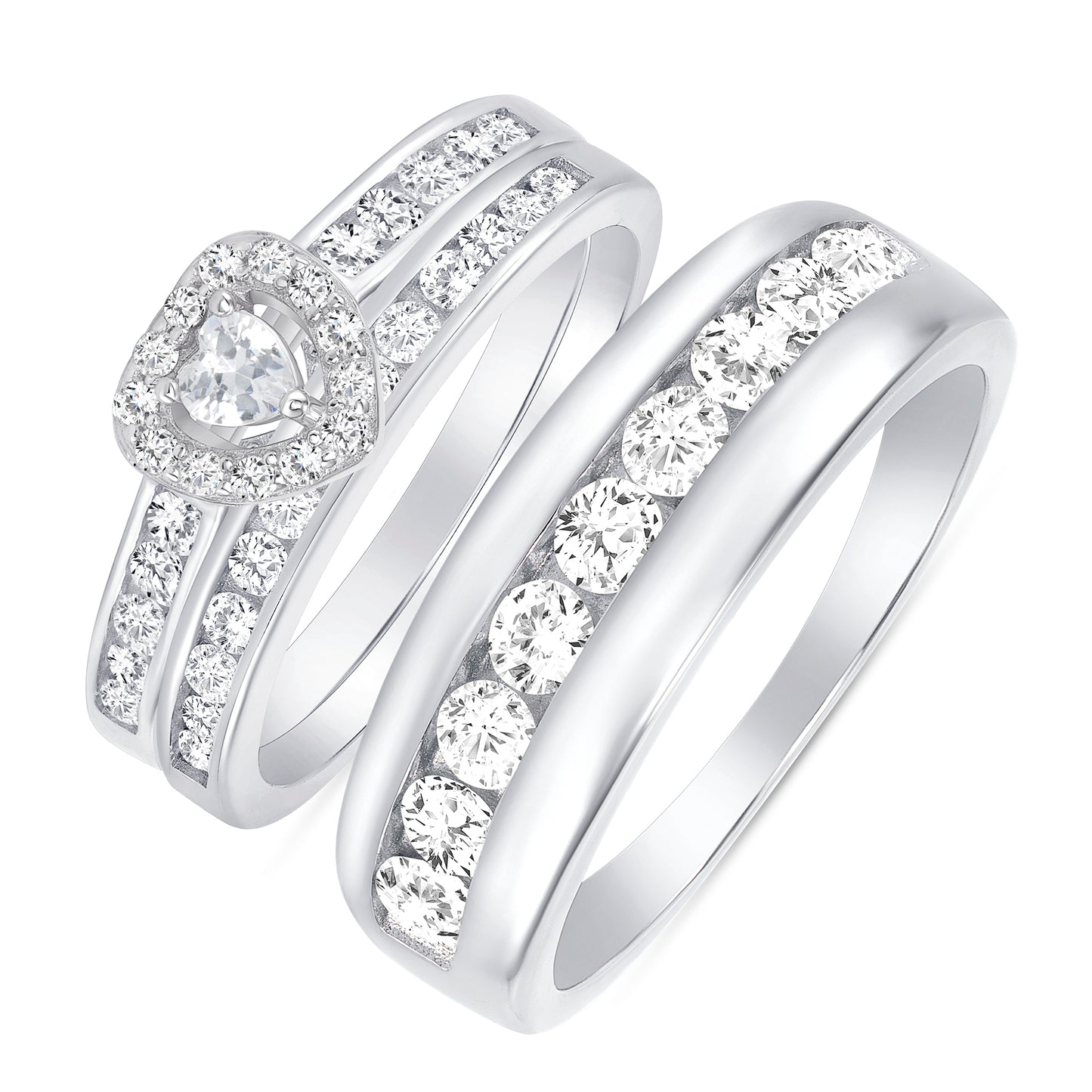Silver 925 Trios Heart Shape Cubic Zirconia Rings. GR862