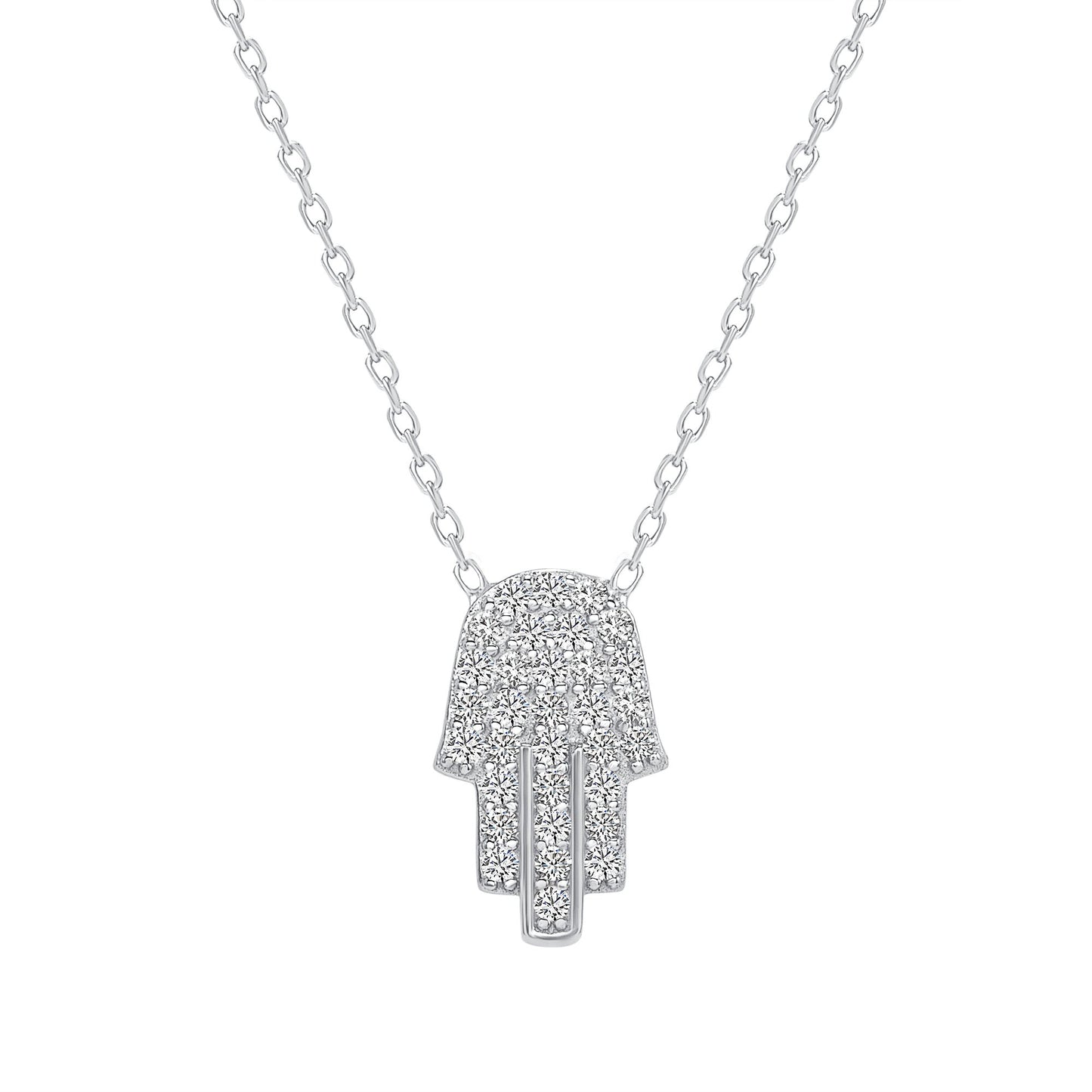 Silver 925 Rhodium Plated Hamsa Necklace. HJ038