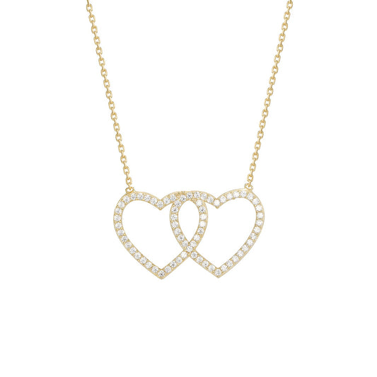 Silver 925 Gold Plated Double Heart Necklace. HJ299-G