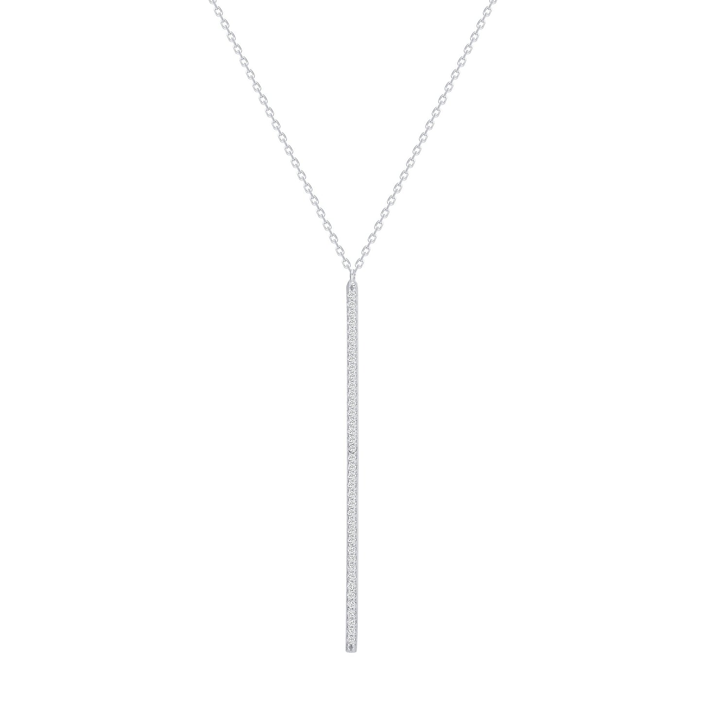 Silver 925 Rhodium Plated Long Cubic Zirconia Bar Drop Pendant. HJ366-R