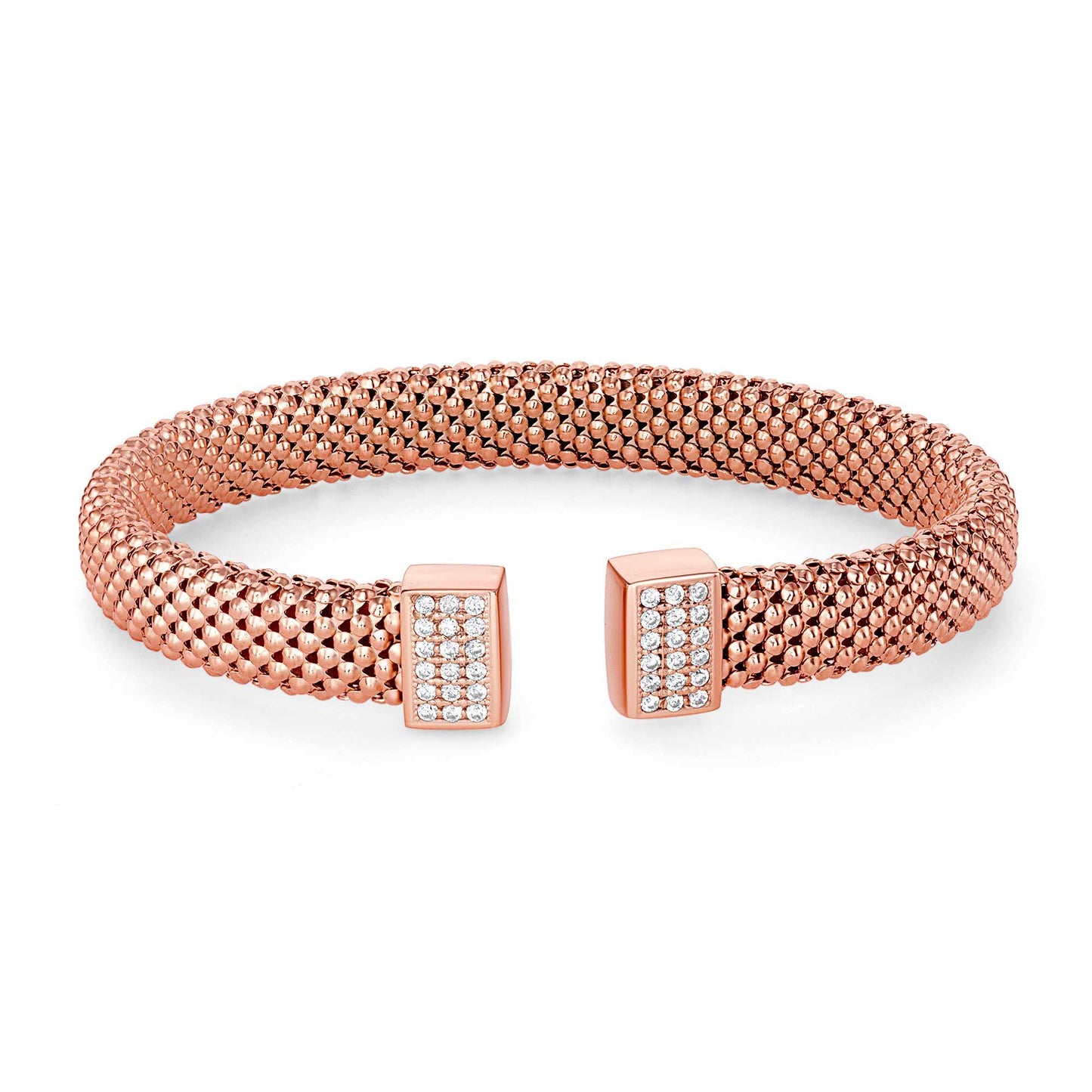 Silver 925 Rose Gold Plated Cubic Zirconia Popcorn Cuff Bangle. ITBR548-RG