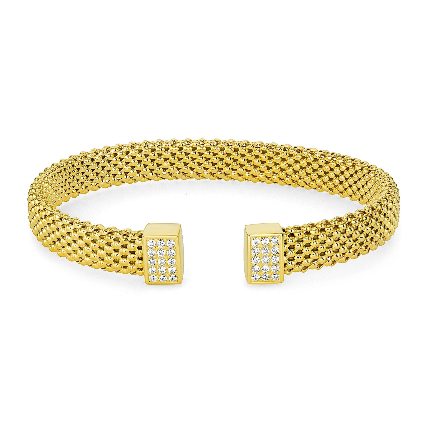 Silver 925 Yellow Gold Plated Cubic Zirconia Popcorn Cuff Bangle. ITBR548-G