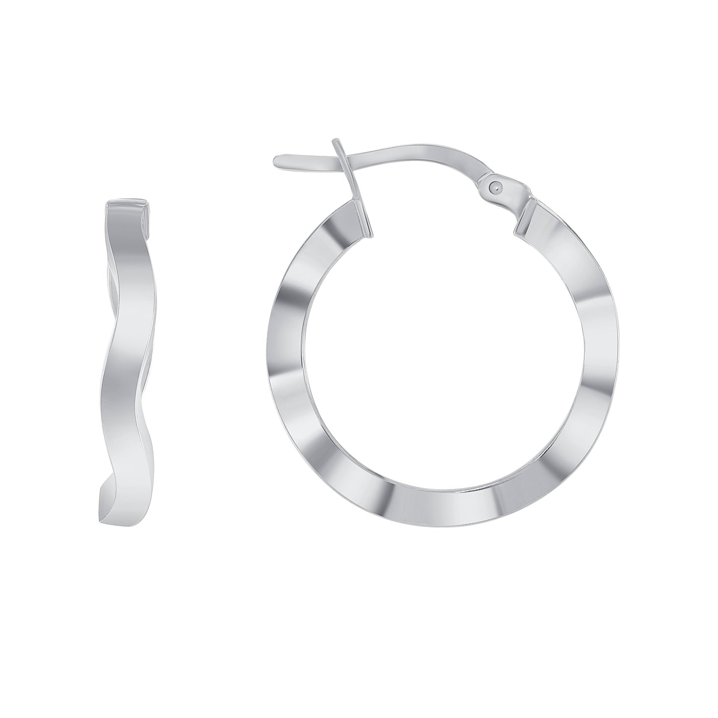 Silver 925 Rhodium Plated Small Circle Wavy Plain Hoop Earring 2MM. ITE218R