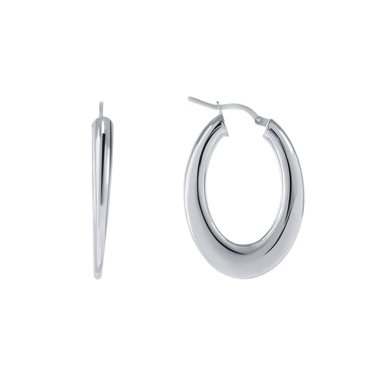 Silver 925 Rhodium Plated Oval Plain Hoop Earrings. ITE293-20MM