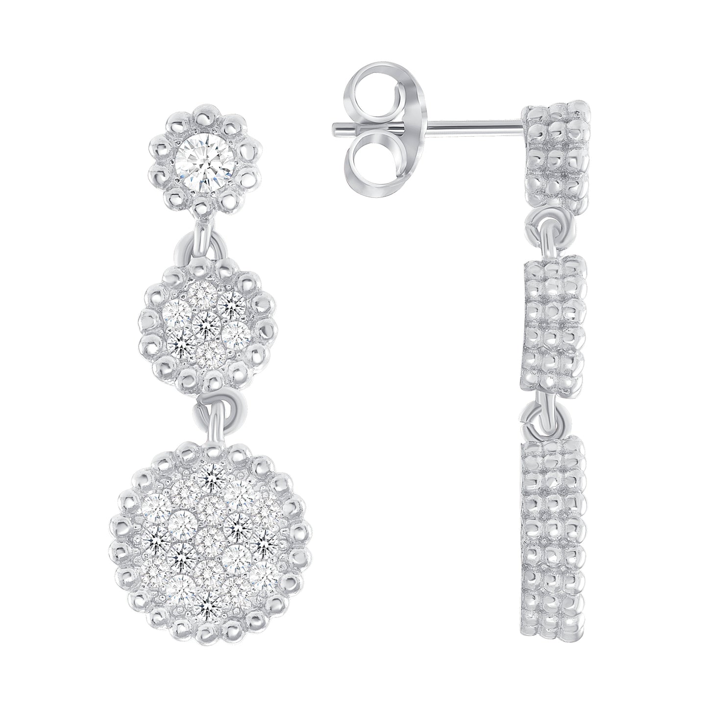 Silver 925 Rhodium Plated Micro Pave Full Cubic Zirconia 3 Circle Ear. ITE520-R