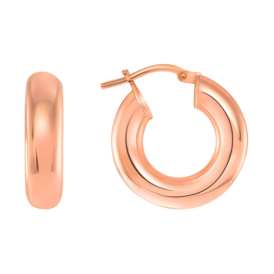 Silver 925 Rose Gold Plated 10MM Round Plain Hoop Earrings. ITHP04-10MMRG