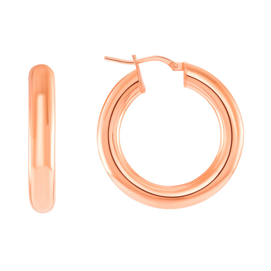 Silver 925 Rose Gold Plated 20MM Round Plain Hoop Earrings. ITHP04-20MMRG