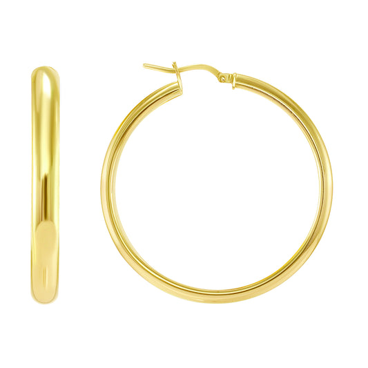 Silver 925 Italian 35 mm. Yellow Gold Plated Plain Hoop Earring. ITHP132-35MG