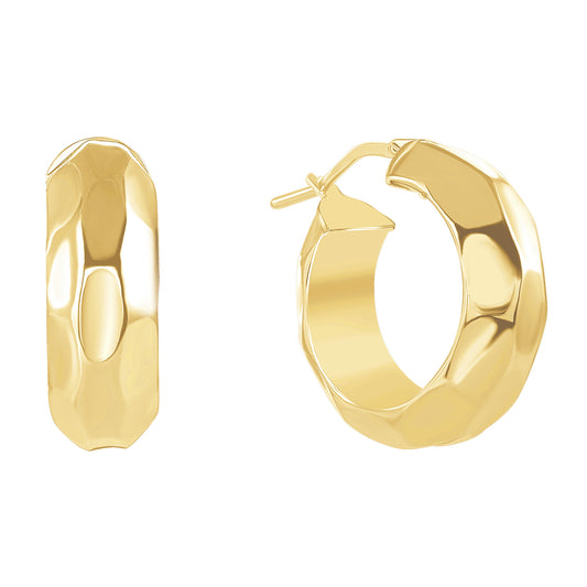 Silver 925 Italian 15 mm. Yellow Gold Plated Cubic Plain Hoop Earring. ITHP140-15MYG