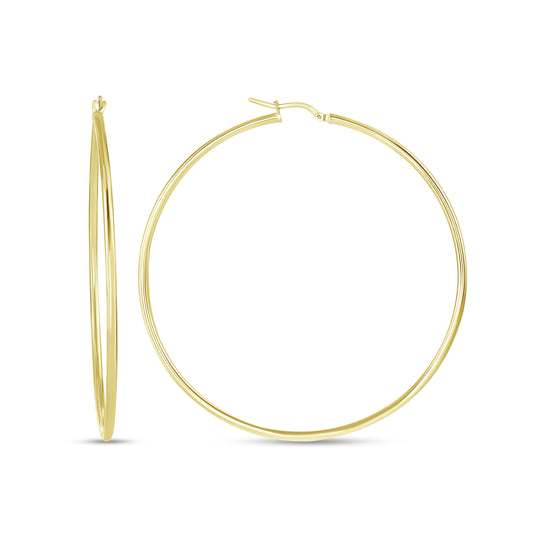 Silver 925 Gold Plated 2MM  X 50 MM Plain Hoop Earring. ITHP2-50MG