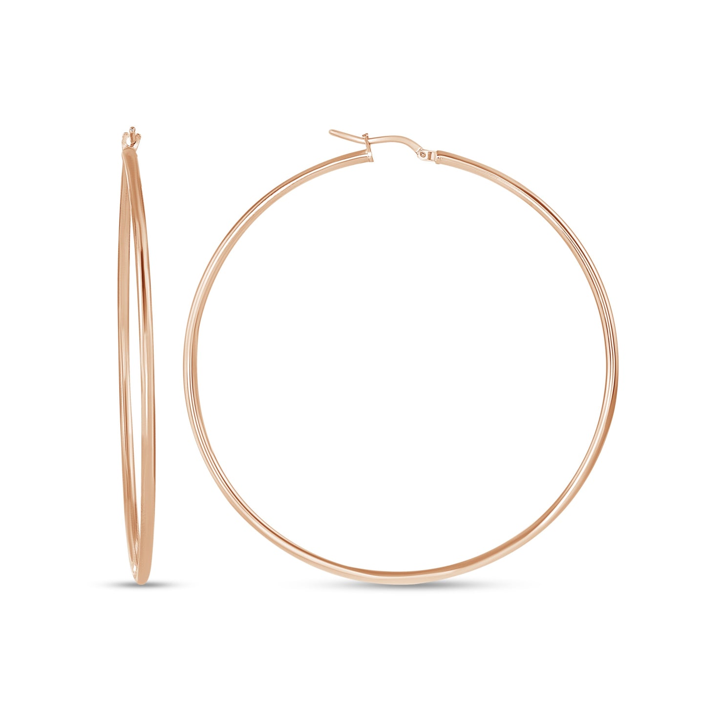 Silver 925 Rose Gold Plated 2MM X 50 MM Plain Hoop Earring. ITHP2-50MRG
