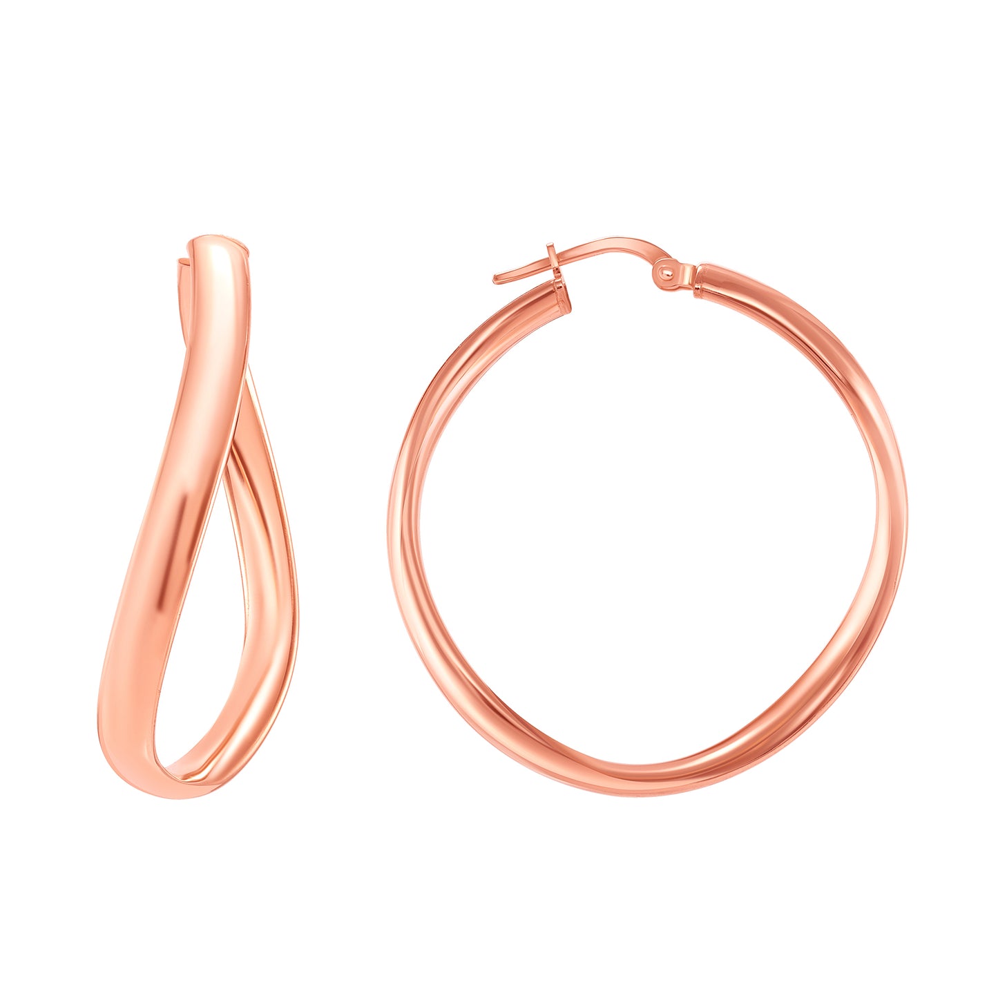 Silver 925 Rose Gold Plated Concave 4MM X 30 MM Plain Hoop Earring. ITHP43-30MRG
