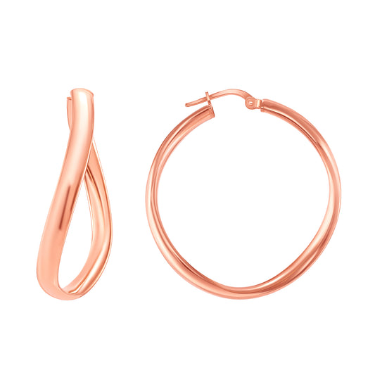 Silver 925 Rose Gold Plated Concave 4MM X 30 MM Plain Hoop Earring. ITHP43-30MRG