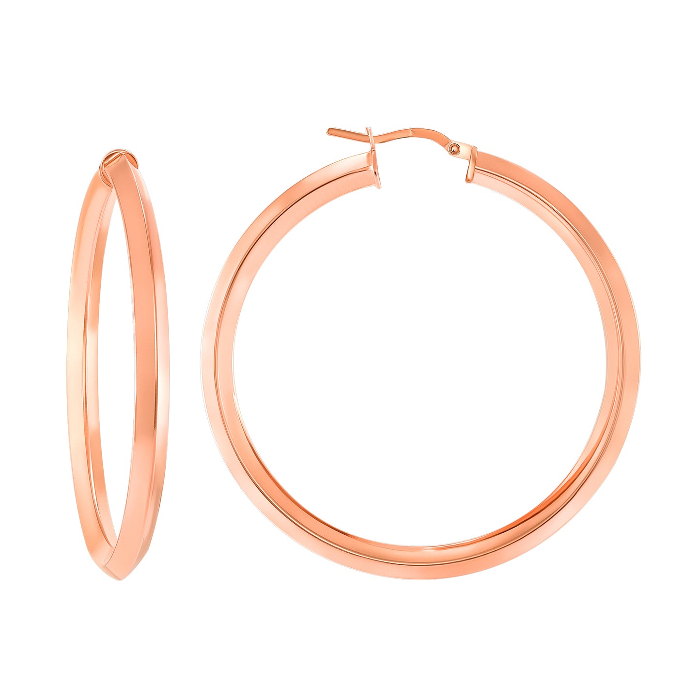 Silver 925 Rose Gold Plated Plain 3D Design 40MM Plain Hoop Earring. ITHP98-40MMRG