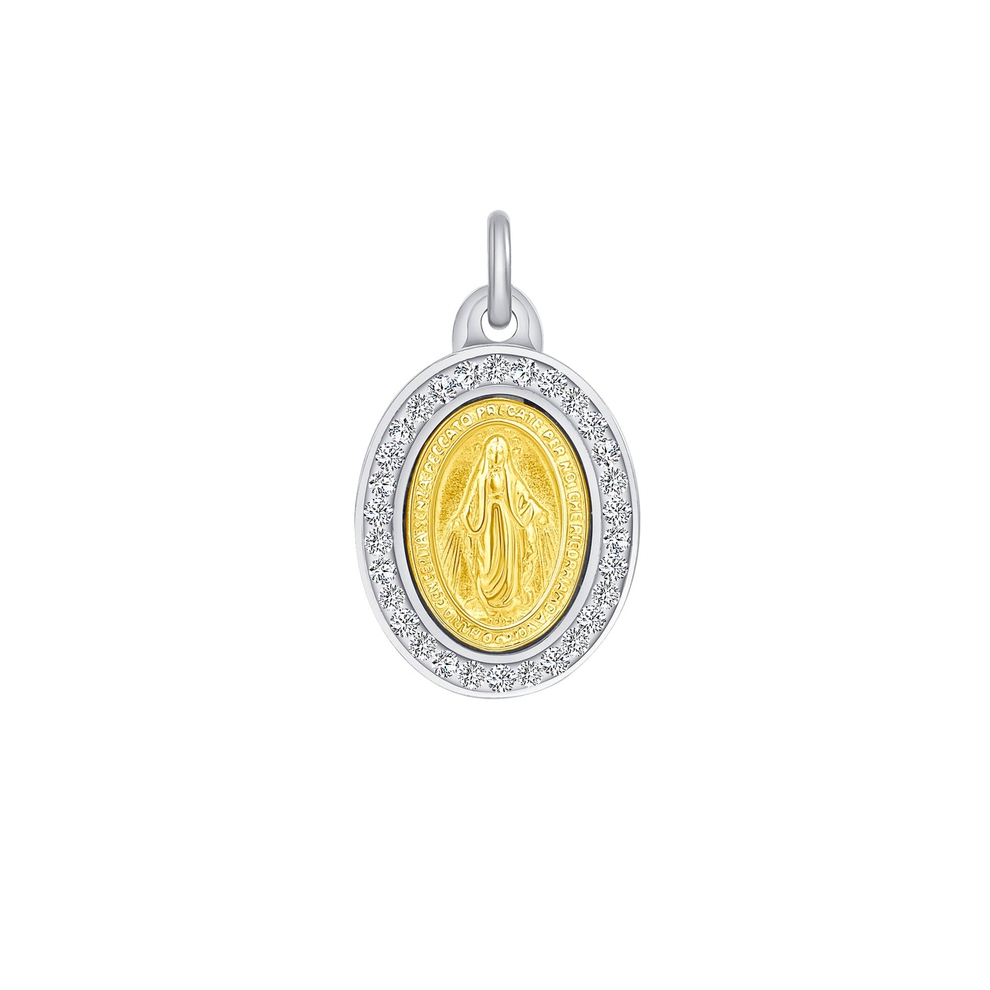 Silver 925 Yellow Gold Plated 2 Tone Swarovski Virgin Mary (Virgen Milagrosa) Pendant. ITP06-G