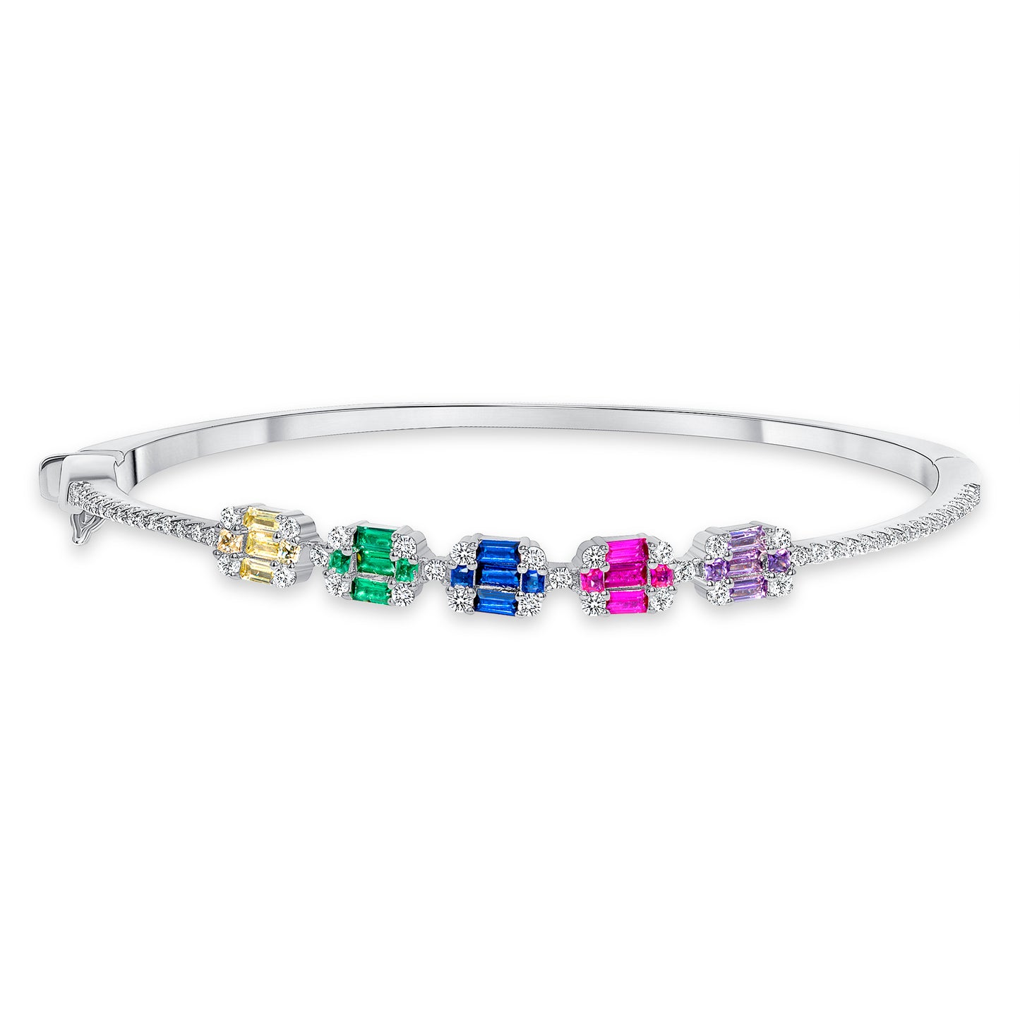 Silver 925 Heart Bangle Multi-Color Cubic Zirconia. KBA0274MUL