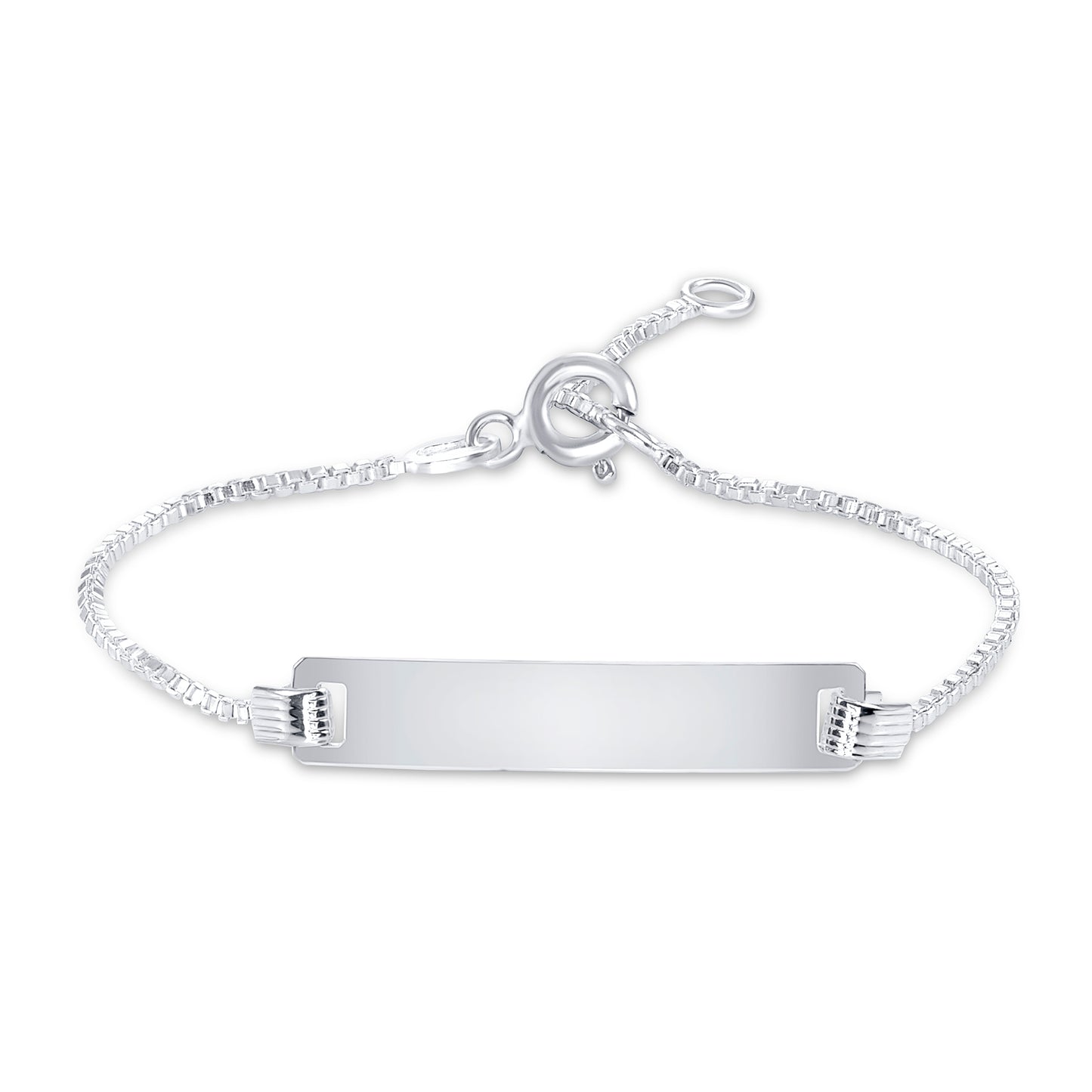 Silver Kids ID Box Bracelet. KIDID012