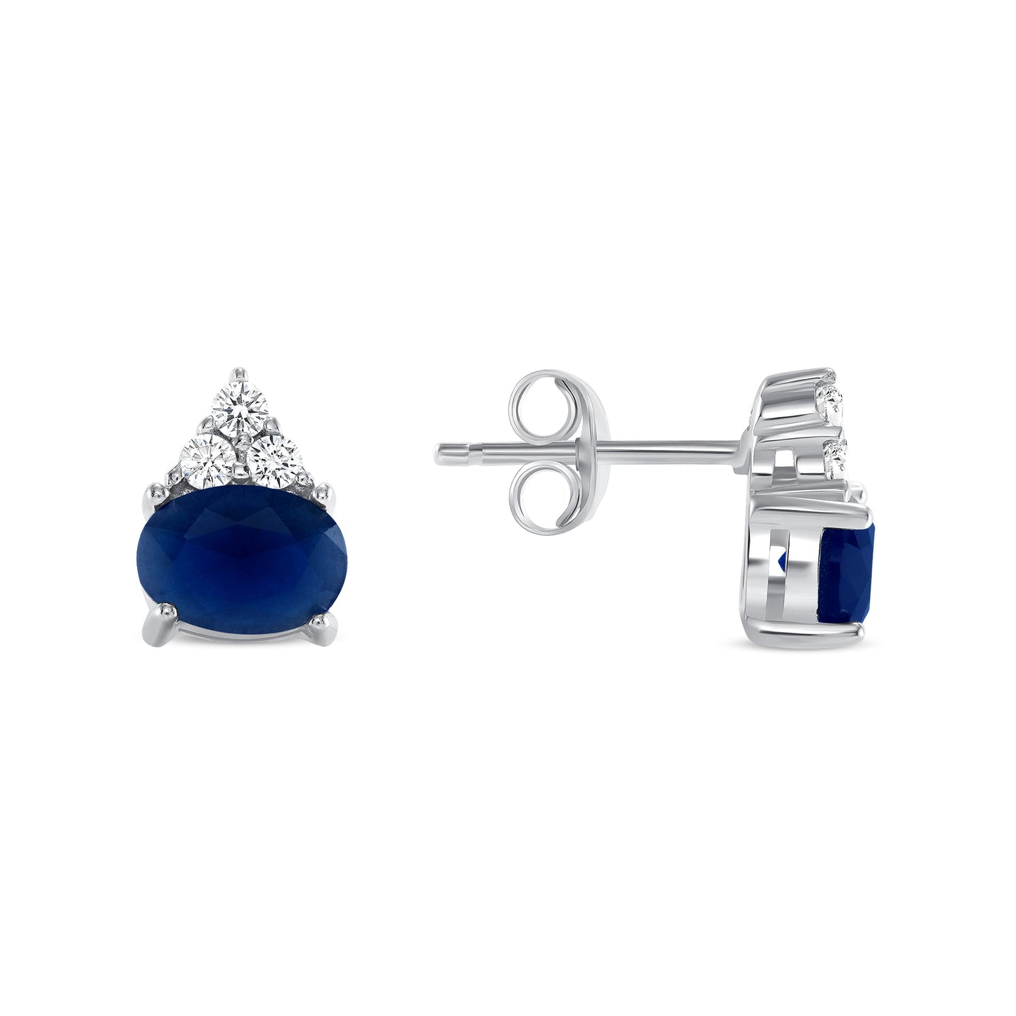 Silver 925 Rhodium Plated Oval Blue Matte Cubic Zirconia Crown Glass Set. SETBP13791BLU