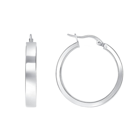 Silver 925 Rhodium Plated 25 mm. Plain Hoop Earring. ITHP129-25MM