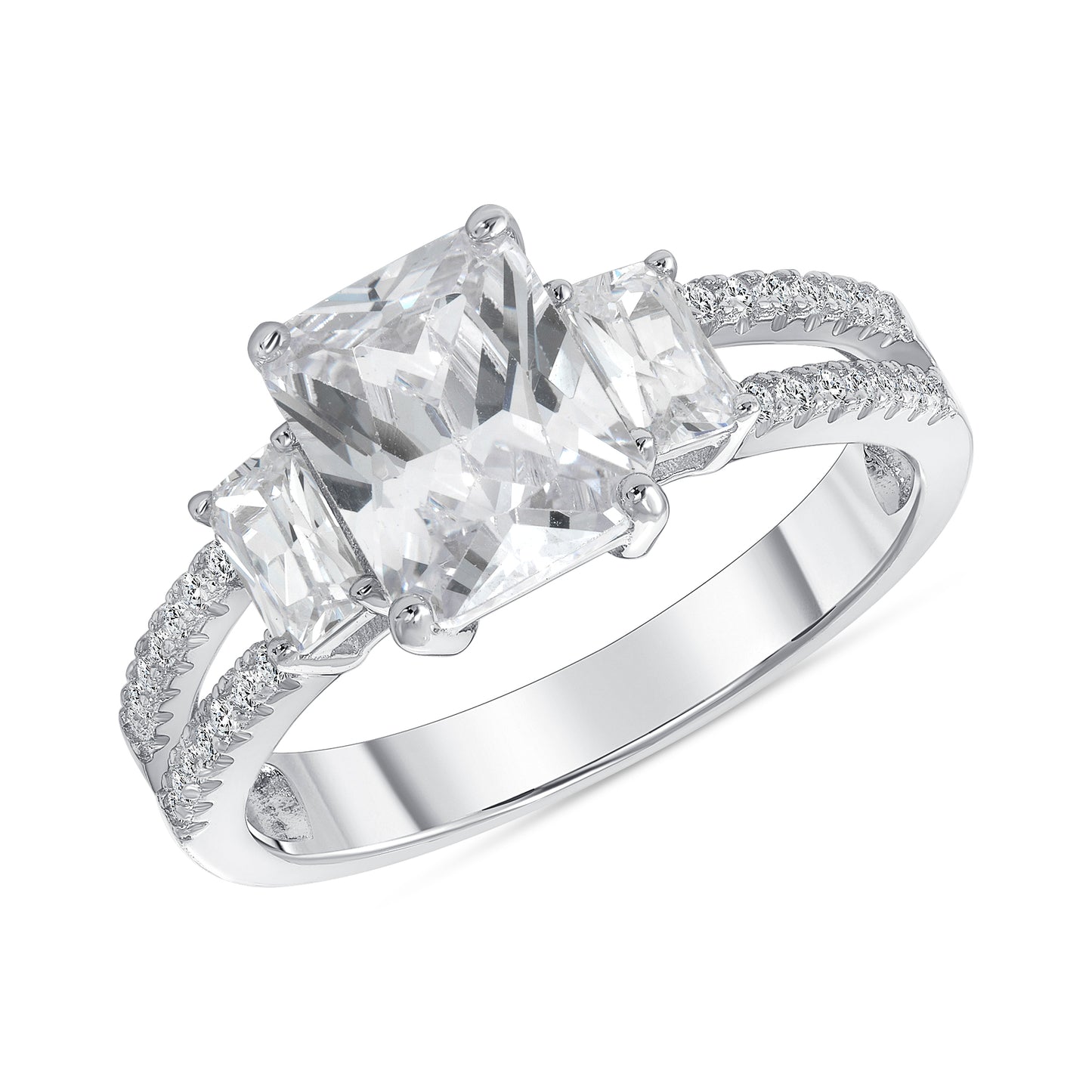 Silver 925 Rhodium Plated Cubic Zirconia Rectangular Bridal Set. KR0204R