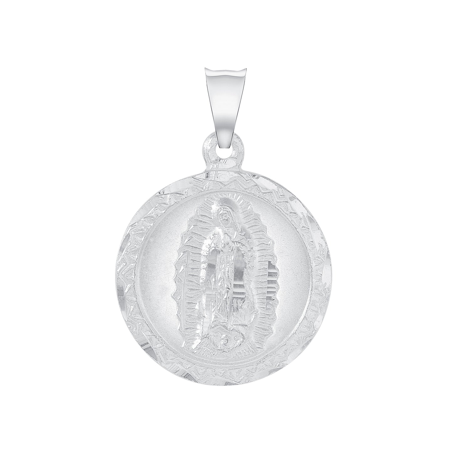 Silver 925 Two-Sided Virgin Mary (Virgen de Guadalupe) & Jesus Diamond Cut Medallion. MEDA03
