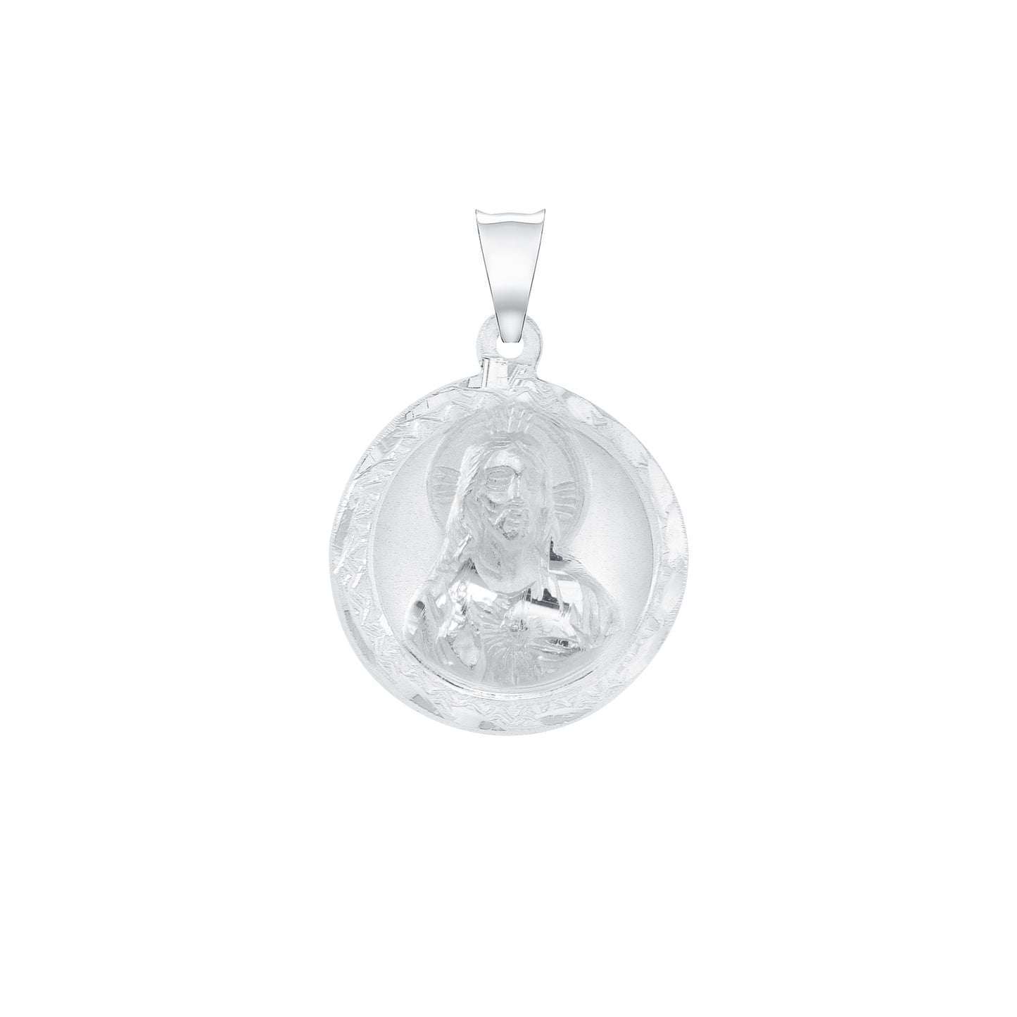 Silver 925 Two-Sided Virgin Mary (Virgen de Guadalupe) & Jesus Diamond Cut Medallion. MEDA03
