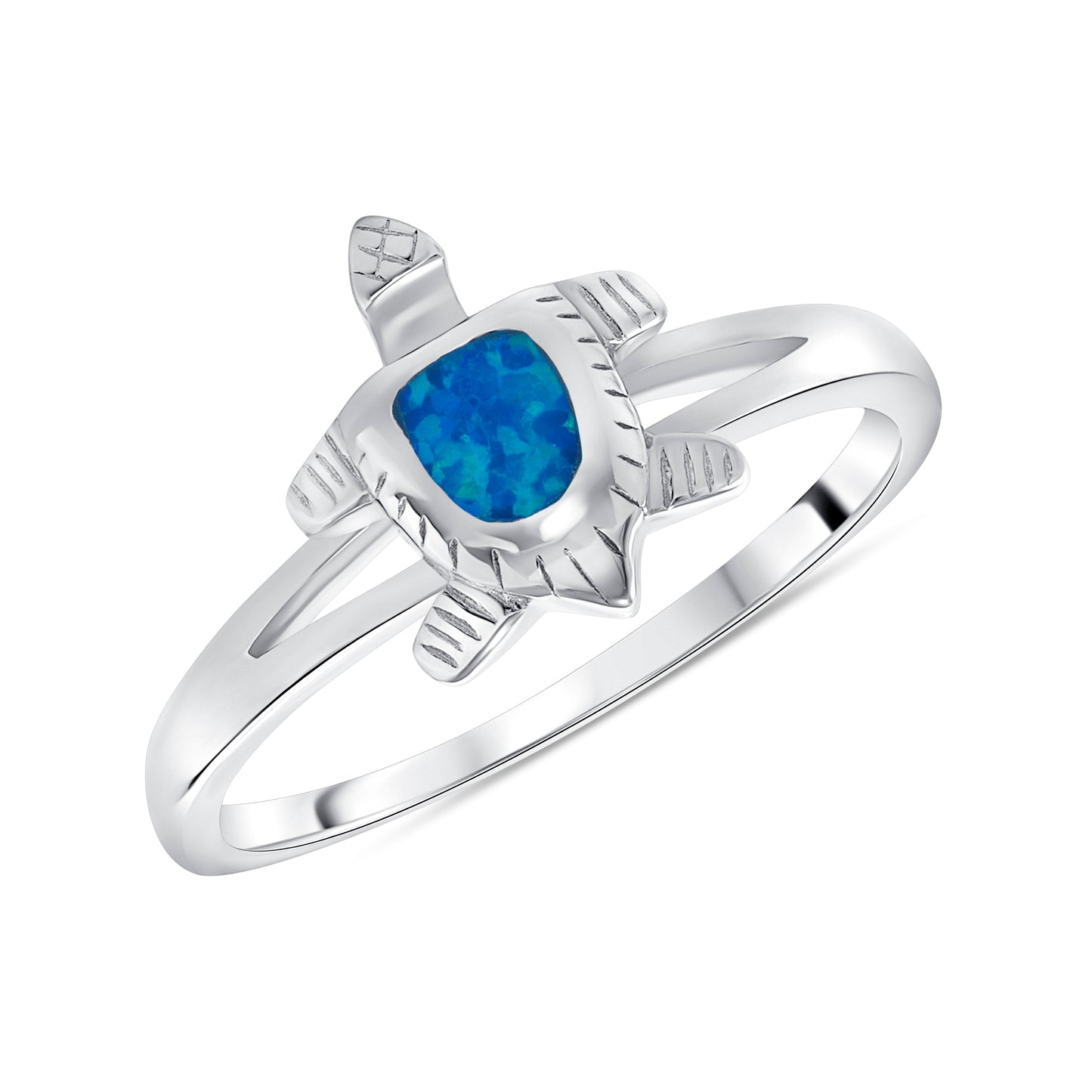 Silver 925 Rhodium Plated Turtle Plain Opal Ring. OPALR2