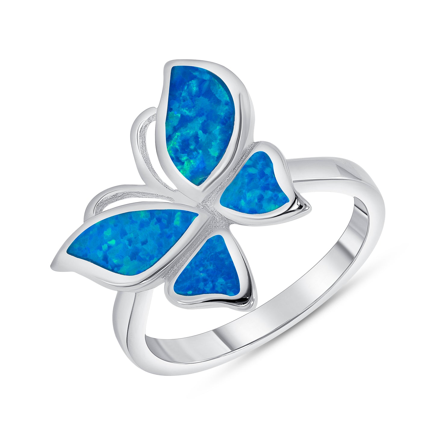 Silver 925 Rhodium Plated Ladies Butterfly Opal Ring. OPALR4