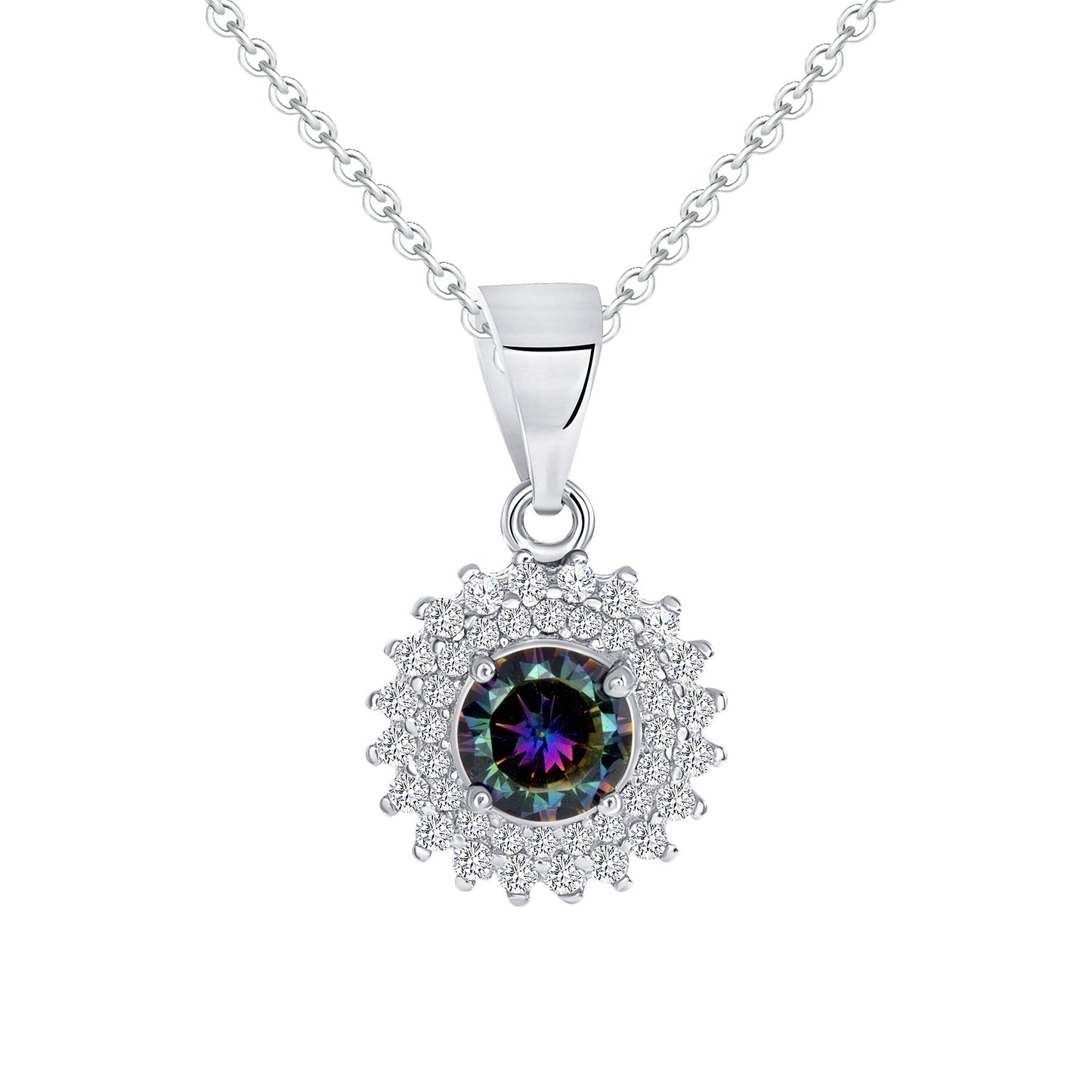 Sterling Silver Round Mystic Topaz Pendant