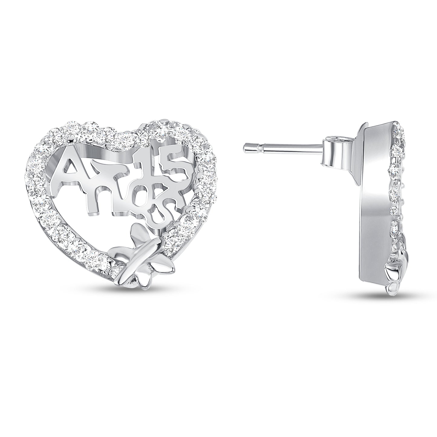 Silver 925 Rhodium Plated Full Heart 15 Years Cubic Zirconia Set. PS0573C1