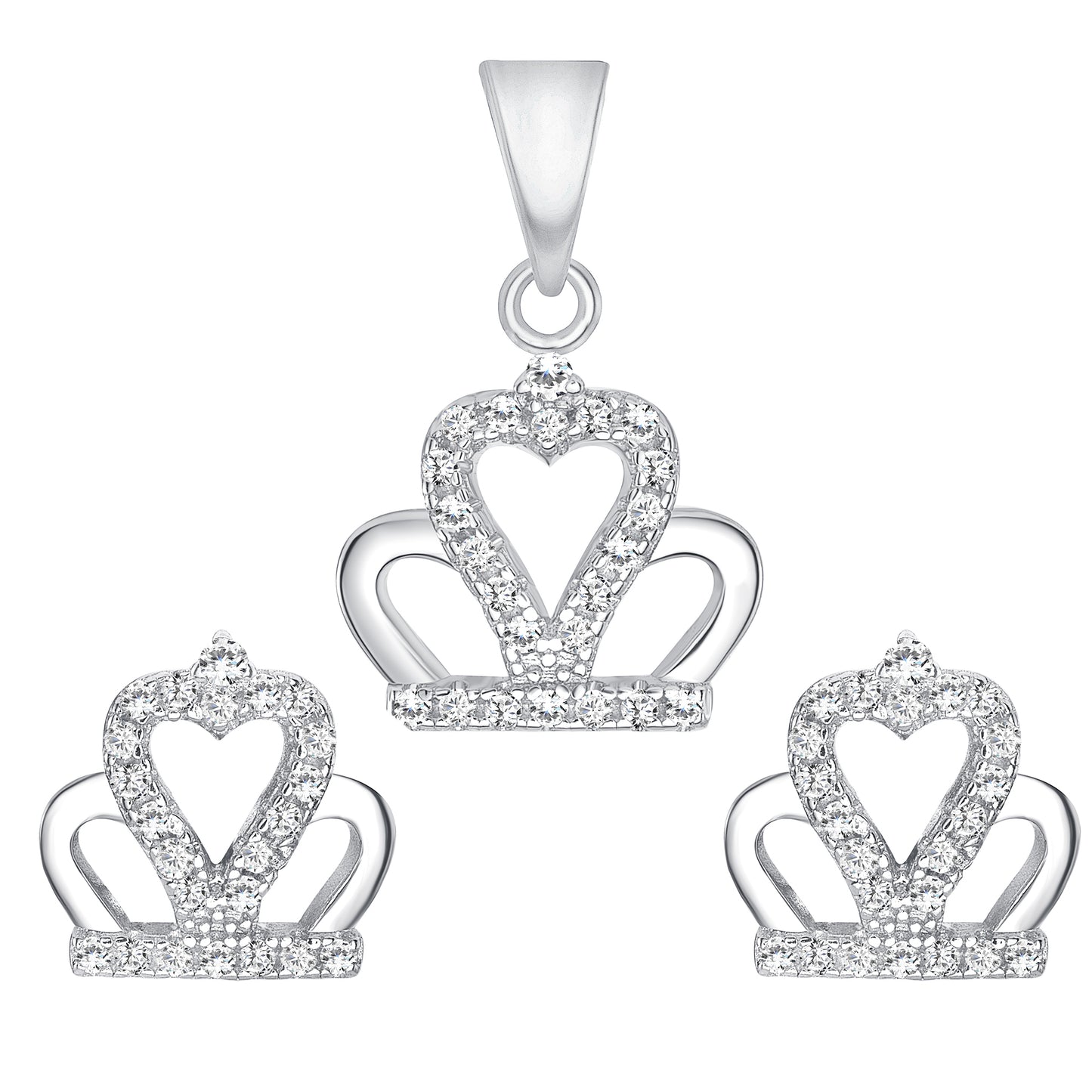 Silver 925 Rhodium Plated Mini Crown Cubic Zirconia Set. PS0895C1