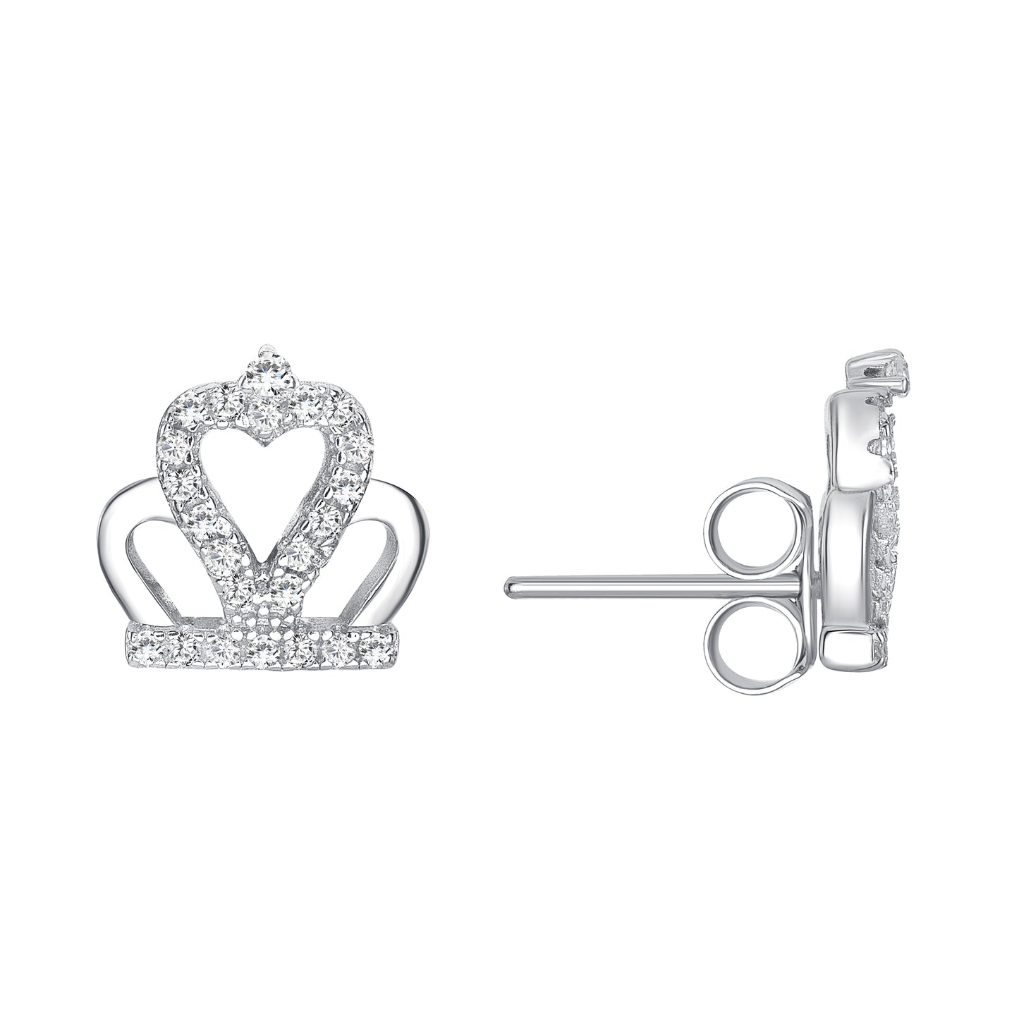 Silver 925 Rhodium Plated Mini Crown Cubic Zirconia Set. PS0895C1