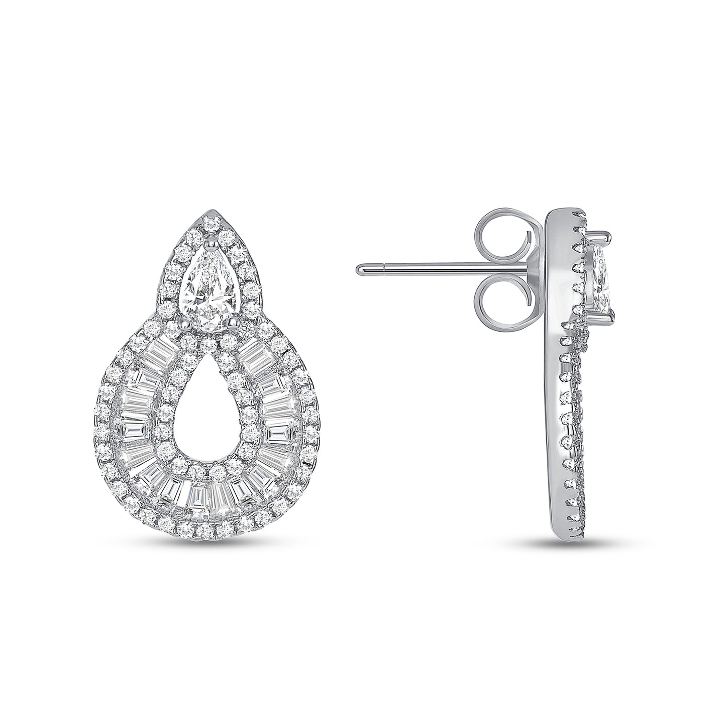 Silver 925 Rhodium Plated Cubic Zirconia Tear Shape Set. PS1299C1