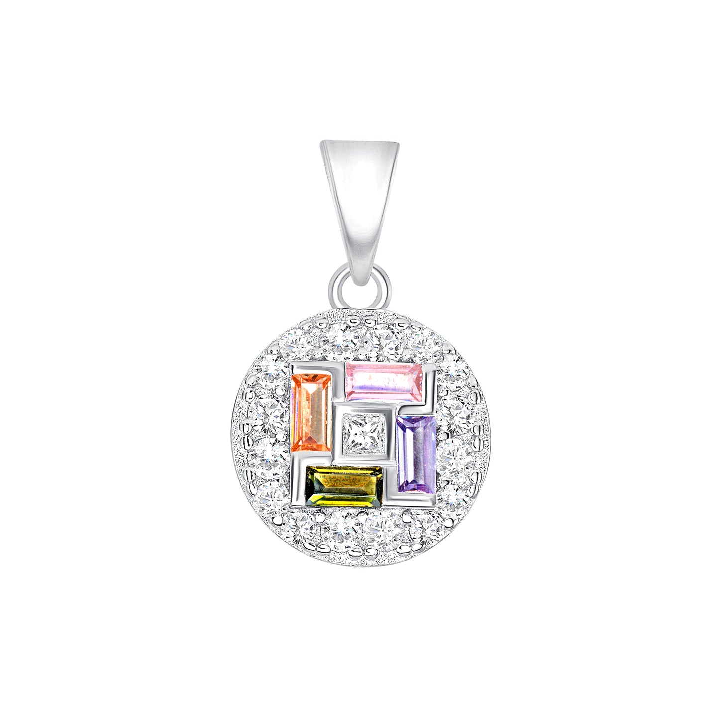Silver 925 Rhodium Plated Multicolor Cubic Zirconia Set. PS1324C1-M