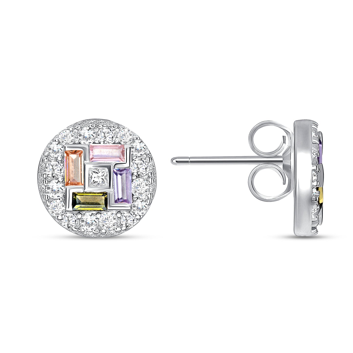 Silver 925 Rhodium Plated Multicolor Cubic Zirconia Set. PS1324C1-M