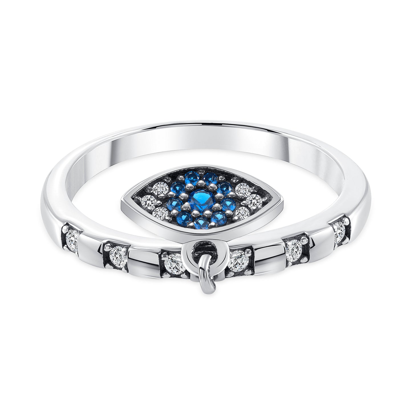 Silver 925 Rhodium Plated Evil Eye Cubic Zirconia Ring. R10196